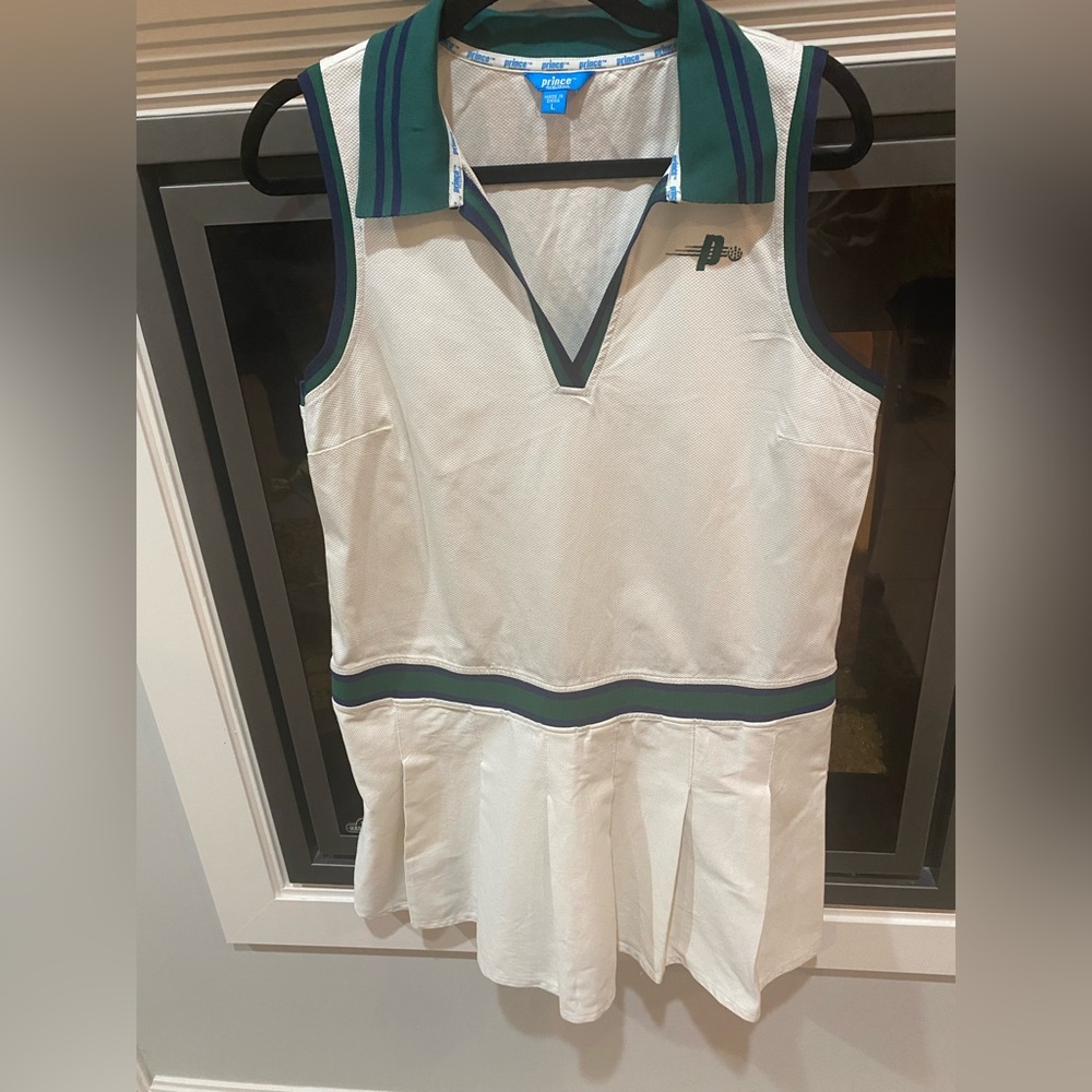 Prince Pickleball Sleeveless Tennis Dress White Green Pleated Skirt Size - L - Picture 2 of 5
